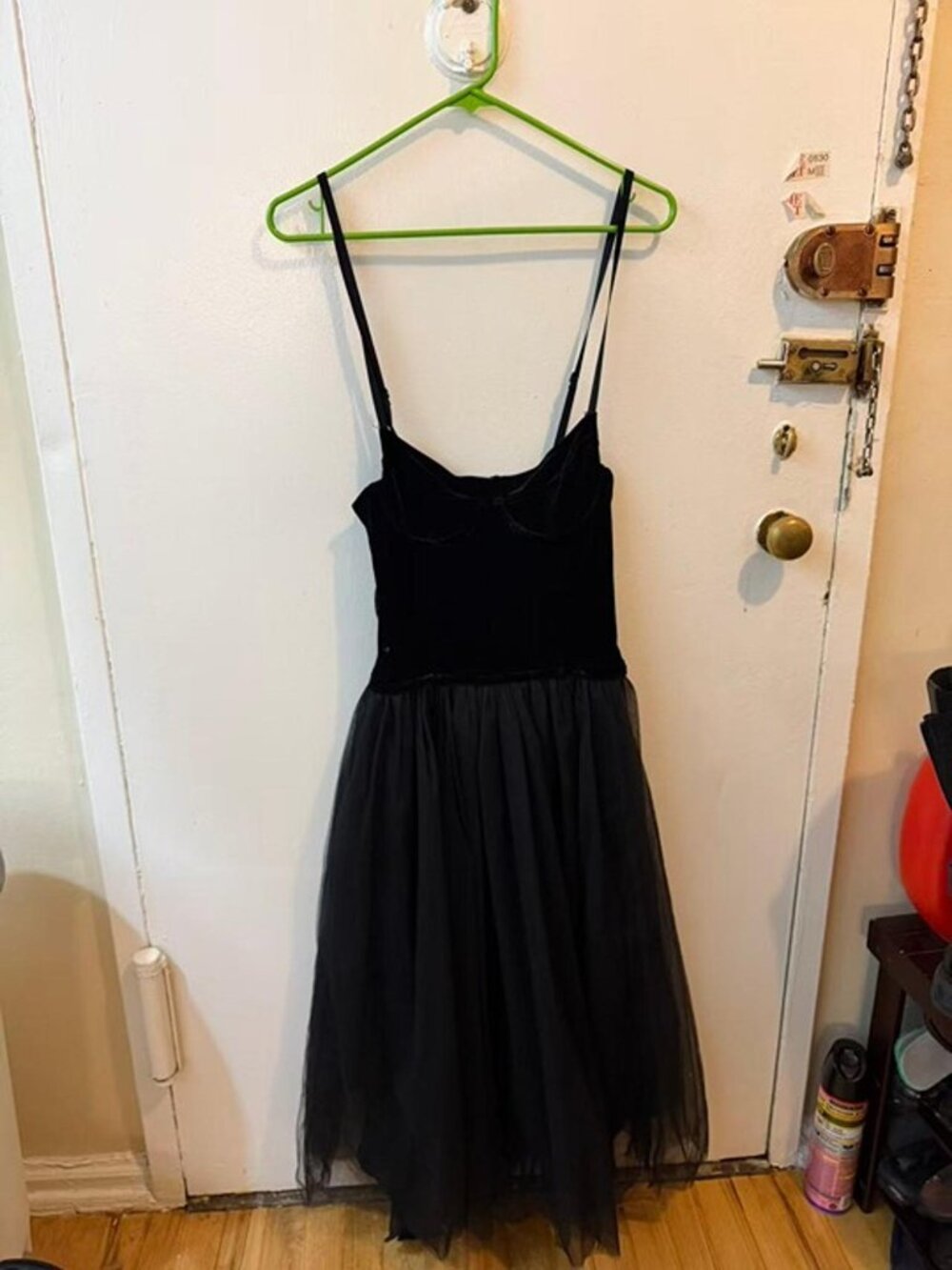 Black Tulle Midi Dress Spaghetti Strap Fit & Flare
